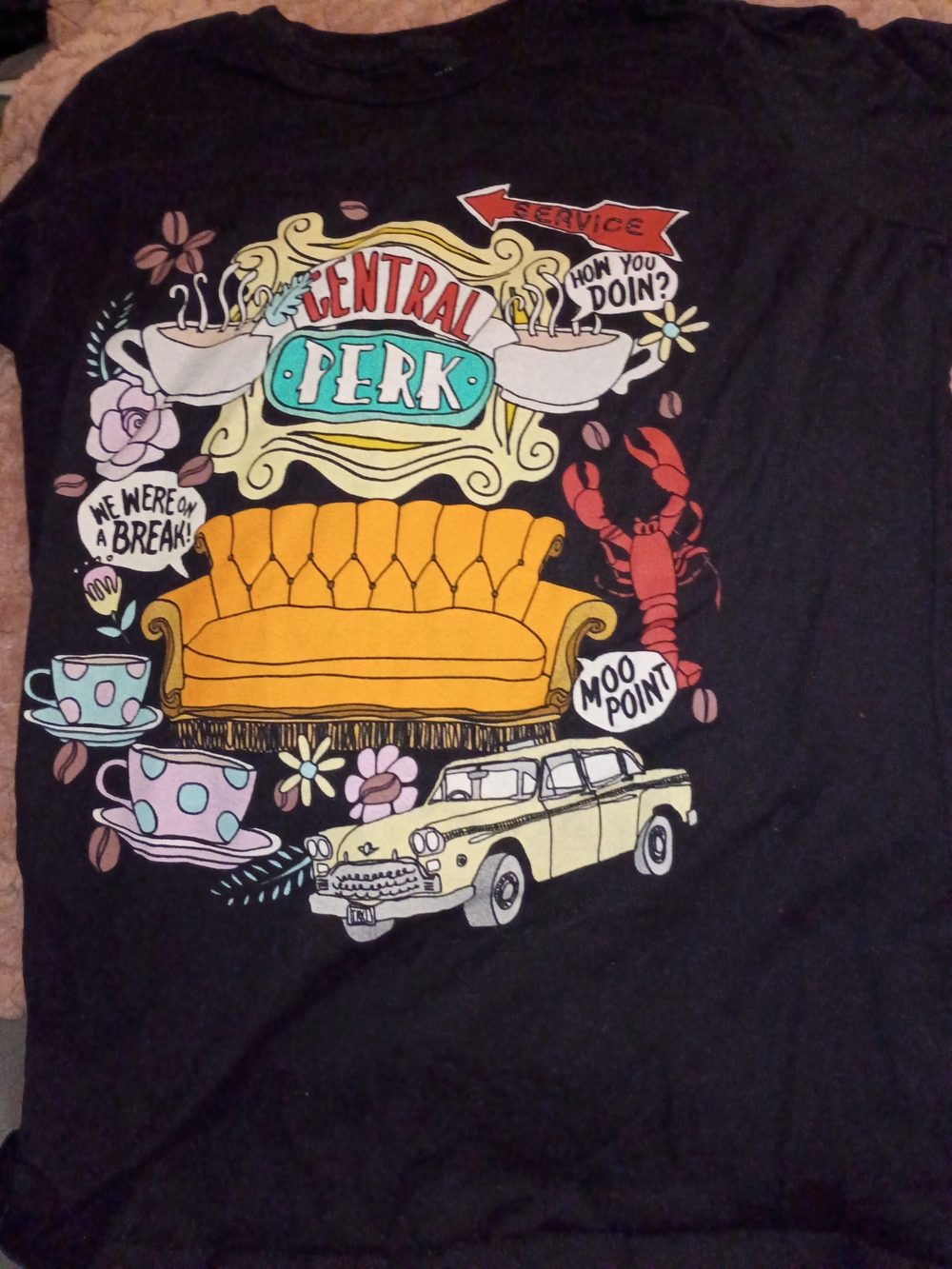 Central Perk Graphic Black Women's Tee with Yellow Couch